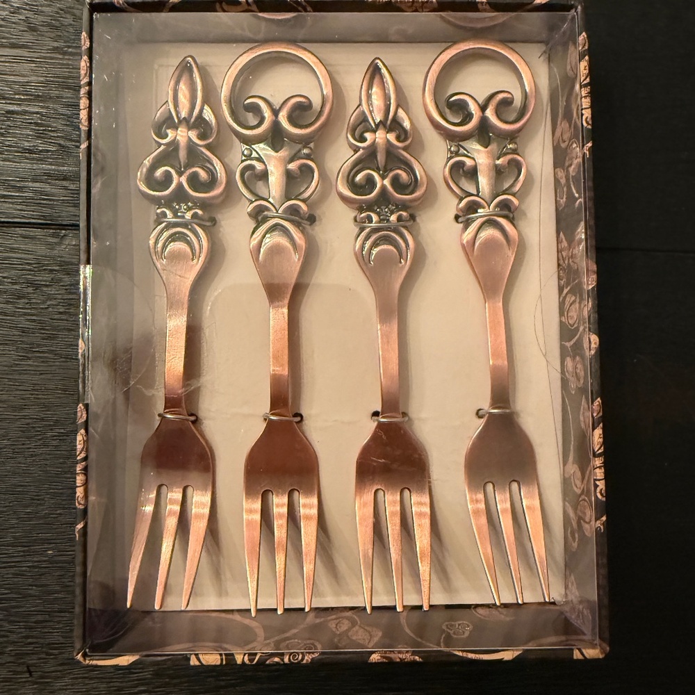 NWTWild Eye Designs Appetizer Forks Heavy Copper Set of 4